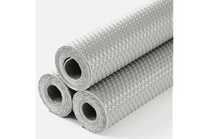 Drawer Liners, Hersvin 3 Rolls 30cmx150cm Kitchen Shelf Liners Non-Adhesive Cabinet Mats Cupboard Protector EVA Plastic Lining Waterproof Washable Wipeable Anti-Slip Mats (Light Grey/Dot)