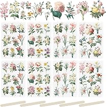 WANDIC 12 Sheets Purple Flower Rub On Transfer Stickers - Waterproof Decals For Crafts, Journals & Furniture