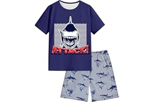 PASHOP Summer Pyjamas Boys Short Sleeve Pyjamas Boys Set Pyjama Bottoms with Pockets Pyjamas Children