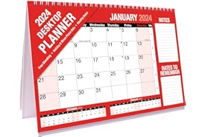 ARTH 2024 Desktop Calendar Freestanding Flip Month to View Spiral Bound Red and Black Canender for Home Business Office School 1 January 2024 to 31 December 2024