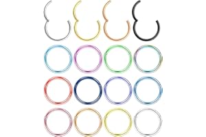 FIOROYAL 16Pz 16G 18G Piercing Naso Cerchio,Septum Piercing Acciaio Chirurgico,Piercing Orecchio Colore,Piercing Naso Anello Clicker,Piercing Trago Labbra Conch Helix Nostril Piercing Set 8/10/12MM