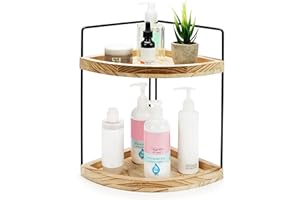 BELLE VOUS Etagere Angle Cuisine & Salle de Bain - Etagere a Poser sur Meuble de Cuisine ou Salle de Bain - Etagere Coin Angle pour Cosmétiques, Maquillage, Épices & Plus - Deux Étagères