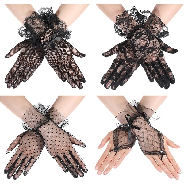 2 Paar Spitzenhandschuhe Schwarz – 40 Cm & 54 Cm, Brauthandschuhe Vintage Style Für Hochzeit & Party