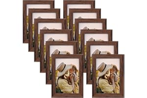 EXYGLO Juego de 12 Marcos de Fotos 10x15 cm, Marcos para Cuadros Multiples de Nogal Rústico para Colgar en la Pared o en la Mesa Horizontal o Verticalmente, Marrón