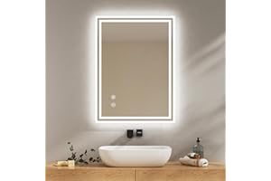 ‎EMKE EMKE Badspiegel mit Beleuchtung 80x60cm Badezimmerspiegel mit antibeschlag, kaltweiß dimmbar, Touch, Speicherfunktion, 3 Stunde automatische Abschaltung IP44 energiesparend