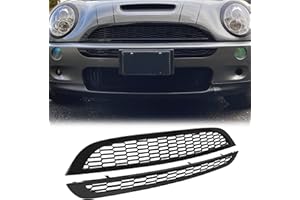 ECOTRIC Front Upper & Lower Grille Compatible with 2002-2006 Mini Cooper R50 R52 R53 Honeycomb Mesh Grill Glossy Black 2 PCS