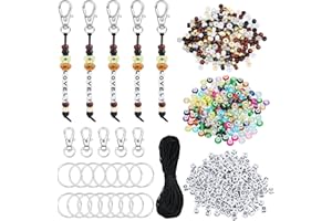 BEEFLYING 750 Pièces Kit de Porte-clés en Perles DIY Porte-clés Faits Main Porte-clés Réglable en Perles de Lettres Bijoux Accessoires de Sac à Dos Cadeau de Vacances(Couleurs de Terre)
