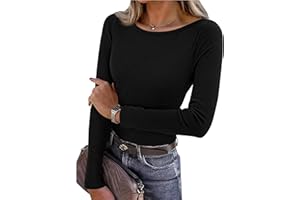 Leversic Camiseta de Mujer de Manga Larga Básica Lisa Elástica Ajustada Estilo Y2K Ideal para Salir Tipo Túnica