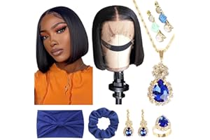 RICHAIR 12 Inch Bob Wig Human Hair 13x4 Straight Bob Lace Front Wig Human Hair with Gift Brazilian Human Hair Wig Glueless Wigs for Black Women Human Hair 150% Density Short Bob Wigs Natural Black Color