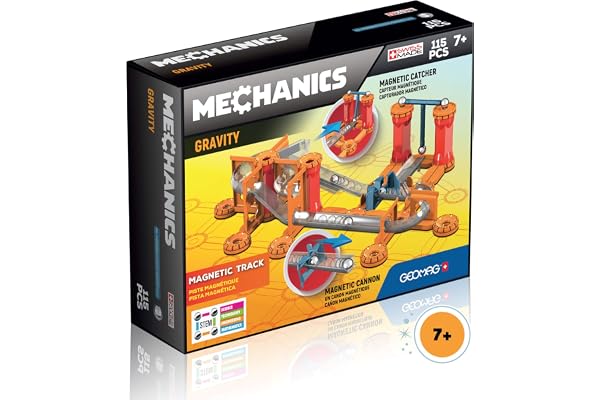 GEOMAG - Mechanics Gravity 115 Pièces - Jeu Circuit de Construction Magnétique pour Enfants dès 7 Ans - Fabrique Ta Structure Mécanique et Magnétique de Lanceur à Canon - Fabrication Suisse