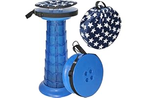 ALEVMOOM 20.4" Portable Folding Stool&Chair with Cushion and Bag with 440lbs Load Capacity Retractable Collapsible Foldable Telescopic Stool for Fishing Camping Hiking Adjustable Lightweight (Blue)