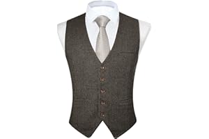 FAIMO Men's Waistcoat Solid Tweed Waistcoat Vest with Pockets,Suit Vest for Formal Wear,Working,Wedding