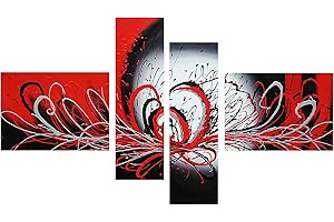 Fokenzary Leinwandbild handgemalt Rot und Schwarz modern abstrakt fließende Farben gerahmt fertig zum Aufhängen