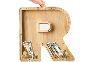 Bemaystar Wooden Letter Piggy Bank for Kids, Money Box for Kids, Lovely Alphabet Initial Letters Piggy Banks for Kids Boys Girls, Coin Bank, Birthday Gift for Kids