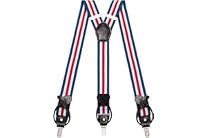 KOHENTACT Bretelles Homme avec Options de Fixation par Clip et Bouton, 6 Boutons Inclus, Largeur 3,5 cm en Forme de Y pour les Tailles jusqu'à 200 cm, Acier Inoxydable, Plage de Réglage d'Élasticité Extra Large