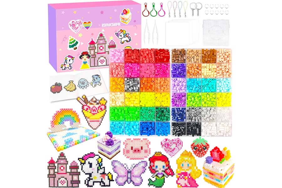 48 Colors-5mm Fuse Beads Kit for Kids with Pegboard,Ironing Papers and Accessories,Beads 2 Boxes,Home School Arts and Crafts,Art Decorations for Room,Christmas Birthday Gift for Girls & Boys Age 5+