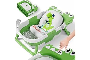SUPERBE BEBE Vaschetta Bagnetto Neonato Pieghevole - Vaschetta Bagnetto Bambini 1-3 Anni Con Cuscino Da Bagno - Vaschetta Bagno Neonato Con Termometro - Supporto Bagnetto Neonato - Regalo Per La Nascita Bambino