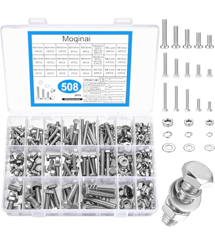 10 stuks M8x16 zeskantbouten, flensschroeven, roestvrij staal A2 V2A, buitenzeskant, volledige draad, sluitringen, veerringen & moeren/schroeven-assortiment met magnetisch zeskantbit