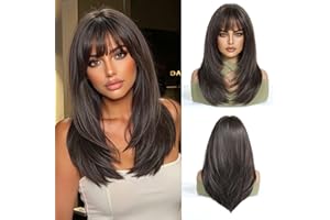 OUFEI Perruques Brunes pour Femmes Perruque Longue Et Droite avec Franges Cheveux Synthétiques Perruques Résistantes à La Chaleur pour Tous Les Jours Soirée Cosplay Wear