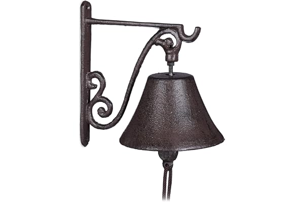 Relaxdays Clochette de Porte en Fonte Antique Carillon Fort et Clair Cloche Murale résistante Brune, Marron
