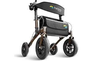 Helavo deambulatore da esterno con ruota gomma piena antiforatura - Girello per anziani pieghevole in alluminio con sedile - Massima mobilità e comfort all'aperto