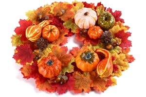 Kesote 120 Pezzi Zucche Decorative Autunnali, Decorazioni Autunnali, Zucche Halloween Decorative, Set di 8 Verosimigliante Zucca di Schiuma Foglia di Acero Pinolo e Pigna