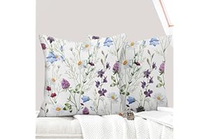 ECZOIL - Juego de 2 fundas de cojín de 50 x 50 cm, diseño de flores silvestres, funda de almohada de 20 x 20 pulgadas, para casa, salón, dormitorio y granja, color morado