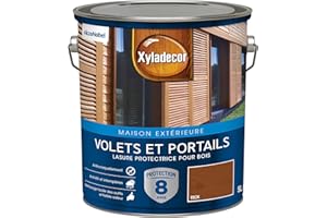 Xyladecor - Lasure Protectrice pour Bois Extérieur - Volets, Portails, Portes, Fenêtres - Couleur : Satin Teck - Quantité : 5L - 5324260