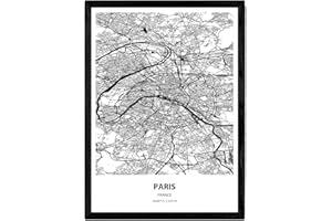 Nacnic Poster Mappa di Parigi - Francia. Fogli Città in Francia con Mari e fiumi, in Colore Nero. Formato A3