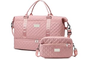 Outplea 55L Borsone Viaggio Grande, Borsa Sportivo con Scomparto per Scarpe, Borsa Parto Ospedale Mamma Leggero con Borsa da Toilette per Campeggio Yoga Nascita, Rosa