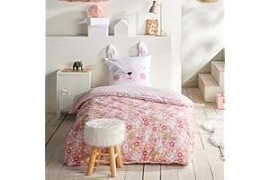 ‎FAMILANDO Bettwäsche Set Hase 2-teilig - 135x200 cm Deckenbezug & 80x80 cm Kissenbezug mit Ohren - Rosa Mädchenbettwäsche mit Häschen - 100% Baumwolle mit Reißverschlüssen - Renforcé Qualität, Oeko-Tex
