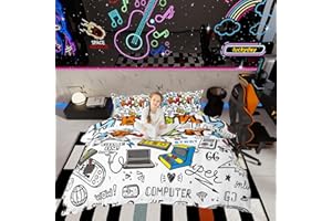 LOUSSIESD Juego de Ropa de Cama Gamer con diseño de Graffiti Multicolor, Funda de edredón para Controlador de Videojuegos,Adolescentes y niños, decoración de habitación Juvenil, 3 Piezas,