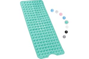 KARIDS Bathtub Mat Non Slip – 100 x 40 CM Non Slip Bath Mat – Easy Clean Non Slip Shower Mats – Sturdy Suction Cup Attaching – Comfortable for Feet – Draining Holes – Modern Design (Green)