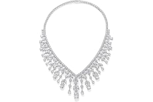 Bling Jewelry Art Deco Vintage Estate Design Brautschmuck Set Großer Tropfenförmiger Klare Simulierte Edelstein AAA CZ V Kragen Statement Bib Halskette Kronleuchter Ohrringe Versilbert Für Frauen