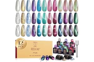 ROSALIND Esmaltes Semipermanentes Ojo Gato, 12 Color Pintauñas Semipermanentes Cat Eye Gel Magnético Kit con Imán, Soak Off UV LED Esmalte Uñas Magnético Nail Art Manicure Regalo