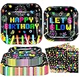 Dvaorc 120 Pack Neon Glow Party Supplies Glow Tableware Set Glow Party Plates Glow in The Dark Birthday Plates, Napkins Blacklight Party Decoration Neon Glow Birthday Party Decorations Serves 40