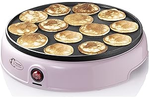 Bestron Poffertjes Maker in Retro Design, Mini Pancake Maker, con revestimiento antiadherente, Sweet Dreams, 800 W, Color: Rosa