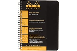 RHODIA 19346C - Cahier à Spirale (Reliure Intégrale) Notebook Noir ou Orange - A5+ 16 x 21 cm - Ligné - 160 pages Détachables - Papier Clairefontaine 80 g/m² - Couverture Souple et résistante