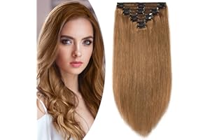 18"(45cm) SEGO Extensiones de Clip de Pelo Natural Cabello Humano Doble Volumen [GRUESA] #8 Castaño 8PCS Liso 100% Remy Human Hair (140g)