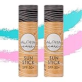 Aloha Sun Stick SPF 50+ | Crema (stick) solare viso minerale colorata per il surf | Tubo di carta ecologico (2-pack (acquamar