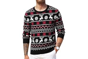 Crewhpo Jersey Navideño Hombre Suéter Navidad de Cuello Redondo Ropa de Punto Jerséis de Manga Larga Cálido Invierno