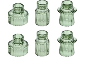 HofferRuffer Candle Holders Set of 6,Glass Votive Tealight Holders for Taper/Pillar/Tealight Candles,Candlesticks for Table Centerpiece, Wedding,Birthday,Gifts（Green）