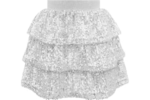Bezioner Pailletten Rock Glitzer Rock Mädchen Glänzende Rüschenrock A-Linie Prinzessin Rock Karneval Party Rave Outfit