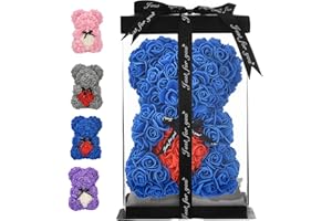 ROSEBEWU Hugz - Orsacchiotto a forma di rosa da 25,4 cm – oltre 250 dozzine di fiori artificiali – regali unici, regali da donna – confezione regalo trasparente (blu reale)