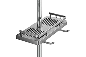 DUFU Duschstangen Caddy Aufbewahrungsregal Duschablage Kein Bohren mit Aufhängen Duschkopf Halterungen Zwei Haken und Multifunktions Duschkorb Passend für 21mm-25mm Duschschiene 1 Stück Grau