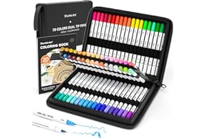 Shuttle Art Dual Tip Brush Pens, 70 Colours Fine and Brush Tip Markers Set with Portable Case & 1 Colouring Book, Felt Tip Colouring Pens for Adults and Children Colouring Calligraphy Journal Doodling