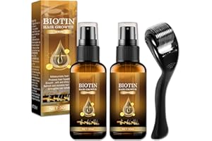 YCAAEO 2 Pièces Biotin Hair Regrowth Spray, avec 2mm Derma Roller, Spray de Croissance des Cheveux à la Biotine, Spray Essence pour Stimuler la Pousse des Cheveux/Barbe