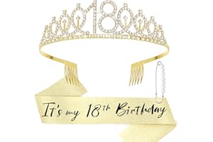 DRESHOW 18 Cumpleaños Corona y Fajín para Mujer: Fajín y Tiara Fiesta de Strass Set Decoraciones de Cumpleaños Accesorios para el Pelo Purpurina