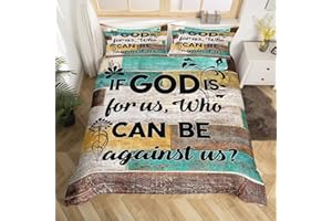 Manfei Vintage Bible Verse Duvet Cover Set S Size, Rustic Farmhouse Bedding Set for Children Teens Boys Christian Bible Verses Comforter Cover Black Brown Green Quilt Cover, 1 Pillowcase