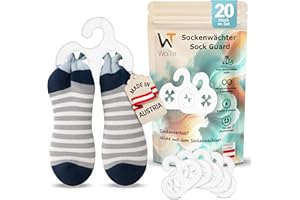 ‎WOITRA Sockenwächter - Sockenhalter & Sockentrockner (20 Stück) - Sockenklammern für Waschmaschine und Trockner, Sockenaufhänger & Organizer gegen Sockenverlust, Socken Sortierhilfe aus Kunststoff (Weiß)